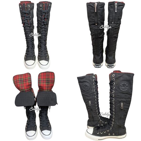 Converse Japan 2007 RARE XXHI Plaid Foldover Knee High Black Red White M4.5/W6.5 - Picture 5 of 16